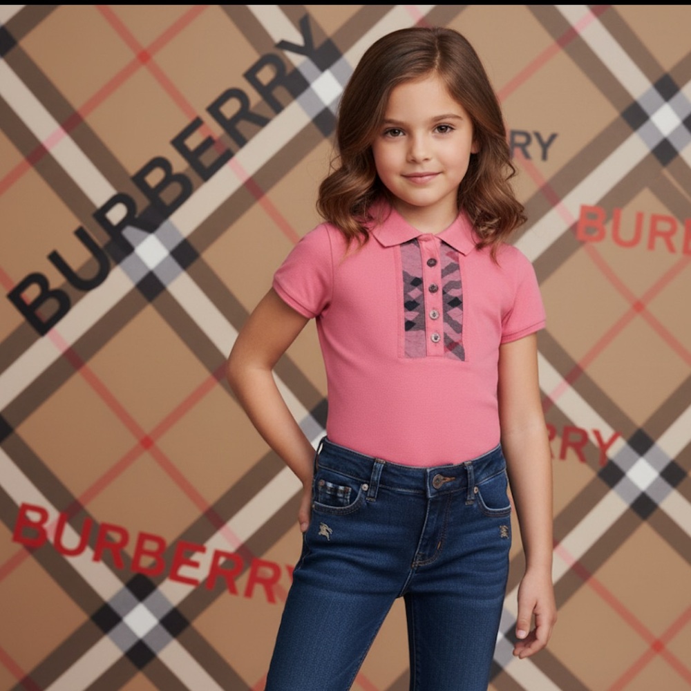 Authentic Burberry luxury designer signature pink polo shirt sz girls 6